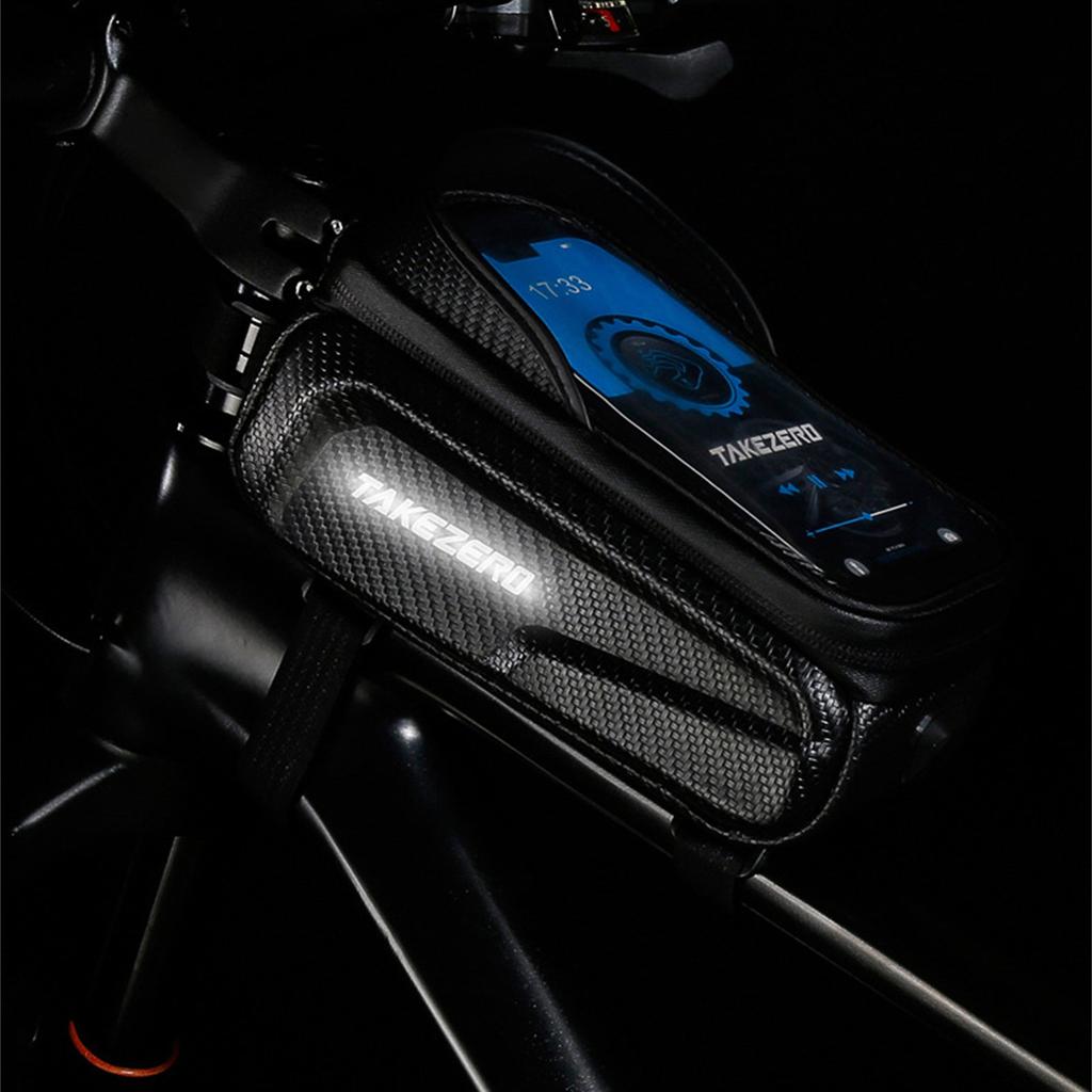 Bike Top Tube Bag with EVA Hard Shell Waterproof Front Frame Mount with Clear Window for Phone Storage Compatible with Most Bicycle Models