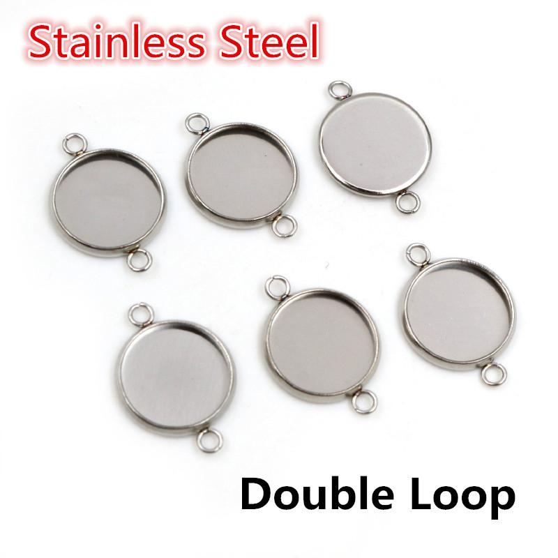 New 20pcs 12mm Inner Size Stainless Steel Gold Plated Single/Double Loop Style Cabochon Base Cameo Setting Charms Pendant Tray