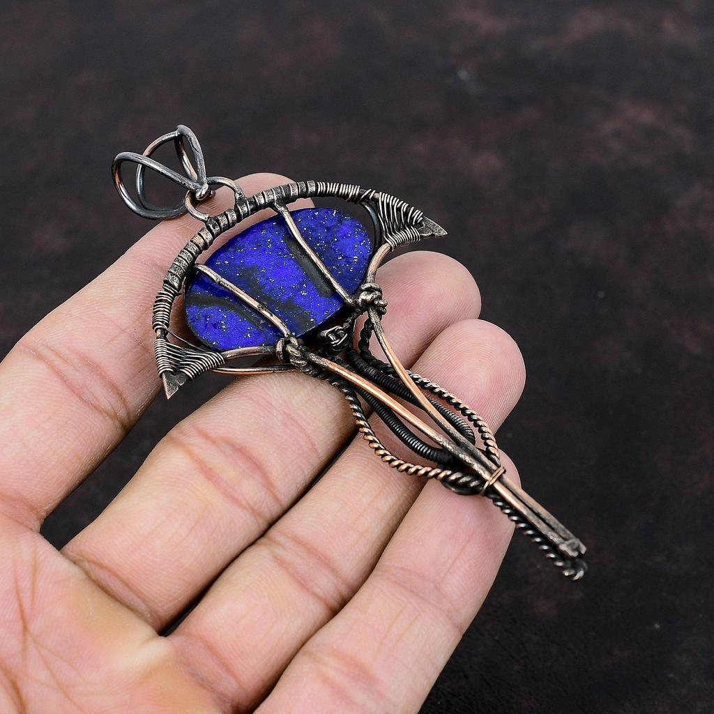 Lapis Lazuli Pendant Copper Wire Wrapped Pendant Handmade Lapis Lazuli Jewelry Natural Gemstone Pendant Gift For Women Unique Copper Jewelry