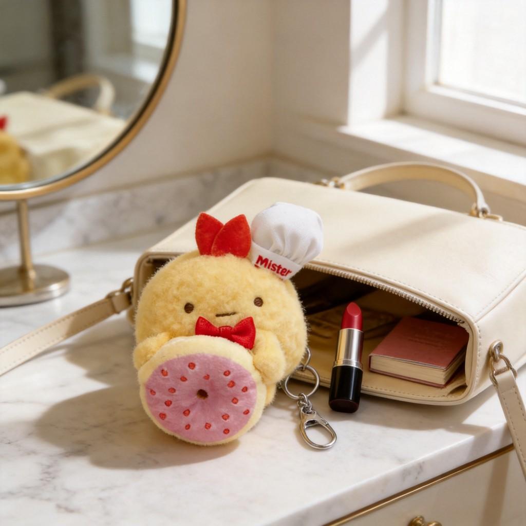 Sumikkogurashi Donut Fried Shrimp Plush Keychain Toy With Soft Short Pile For Kids