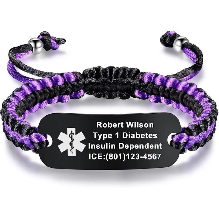 Medical Alert Bracelets for Women Personalized | Medical Alert ID Bracelets | Tow-Tone Polyester Rope Handmade Braided Emergency Bracelet, Adjustable