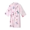Women's Jinbei Bathrobe, Double-Layered Gauze One-Piece Dress Gown, Makeup Wear, Sleepwear, 100% Cotton, Long Sleeve, Open Front, Easy To Put On and T