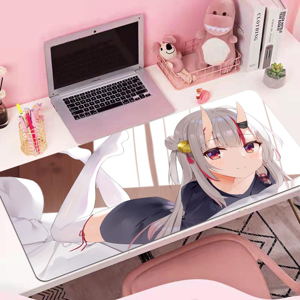 Gaming Mouse Pad Large Desk Mat Antislip Stitched Edges Oni Horn Anime Girl Print Keyboard Pad for Gamer Home Office
