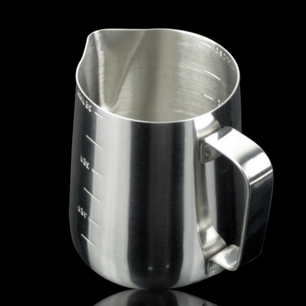 Coffee Pitcher Cup Household Silver Stainless Steel Coffee Frothing Pitcher Milk Frothing Cup with Scale 900ml