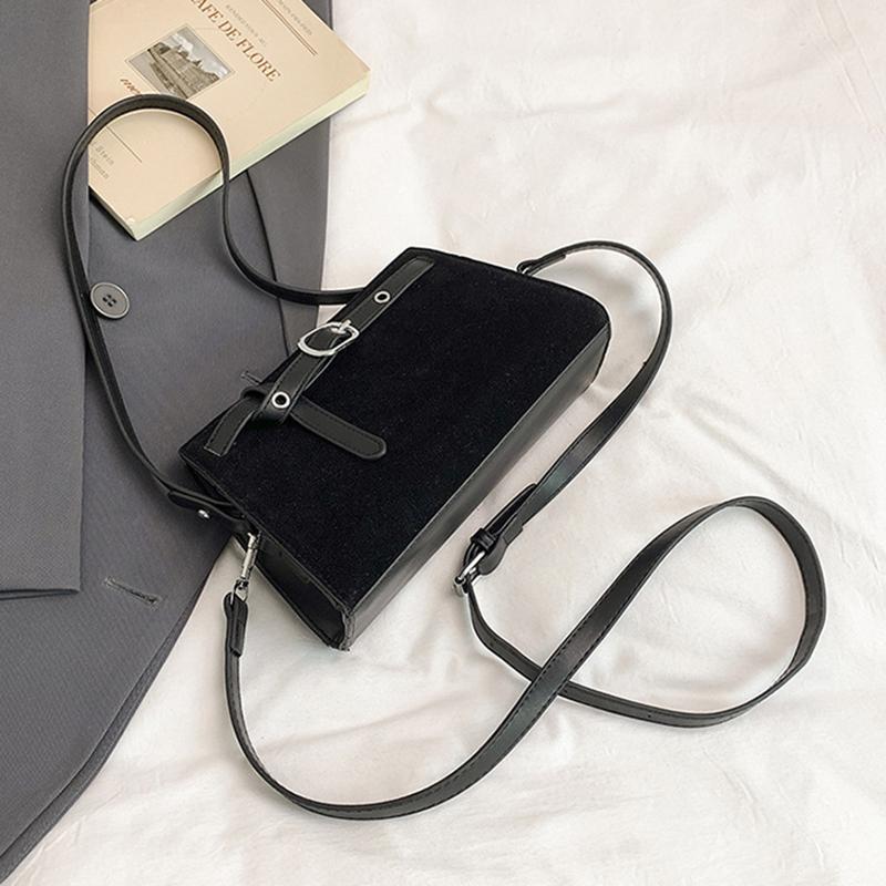 Yogodlns Retro Suede One Shoulder Bags for Women Early Autumn Square Frosted Solid Zipper Crossbody Bag Versatile Commute Handbags