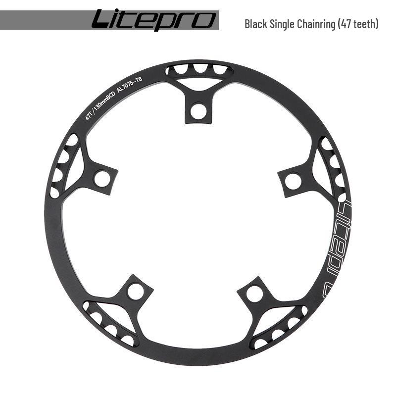 Litepro Folding Bike Crankset with Round Chainrings: 45T, 47T, 53T, 56T, 58T - Square Hole Design
