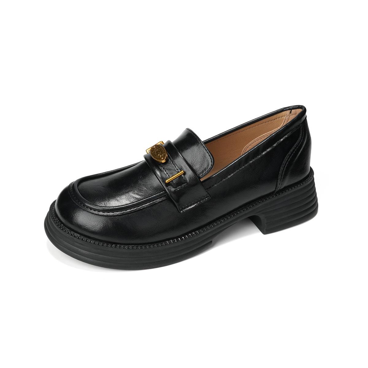 

Women s Platform Loafers 2025: Versatile Black Retro British Style Leather Shoes for Autumn 42