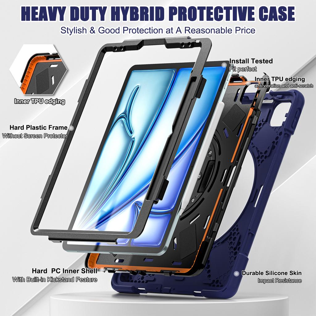For iPad Air 11 (2025)/(2024) Case with Shoulder Strap TPU+PC+Silicone Kickstand Tablet Cover