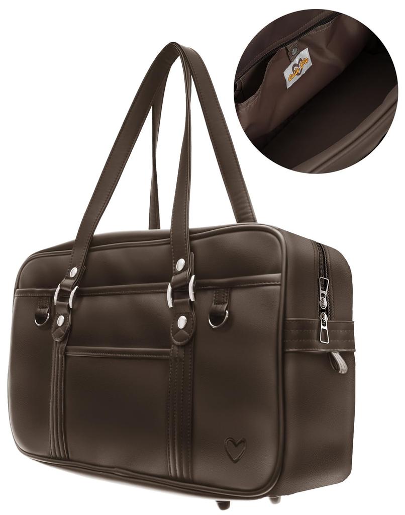 Cutie Pie School Synthetic High School Large High Long High School No Smell Brown x Dark [Cutie Pie] Bag, Brown, Leather, Student, Leather, Durable,