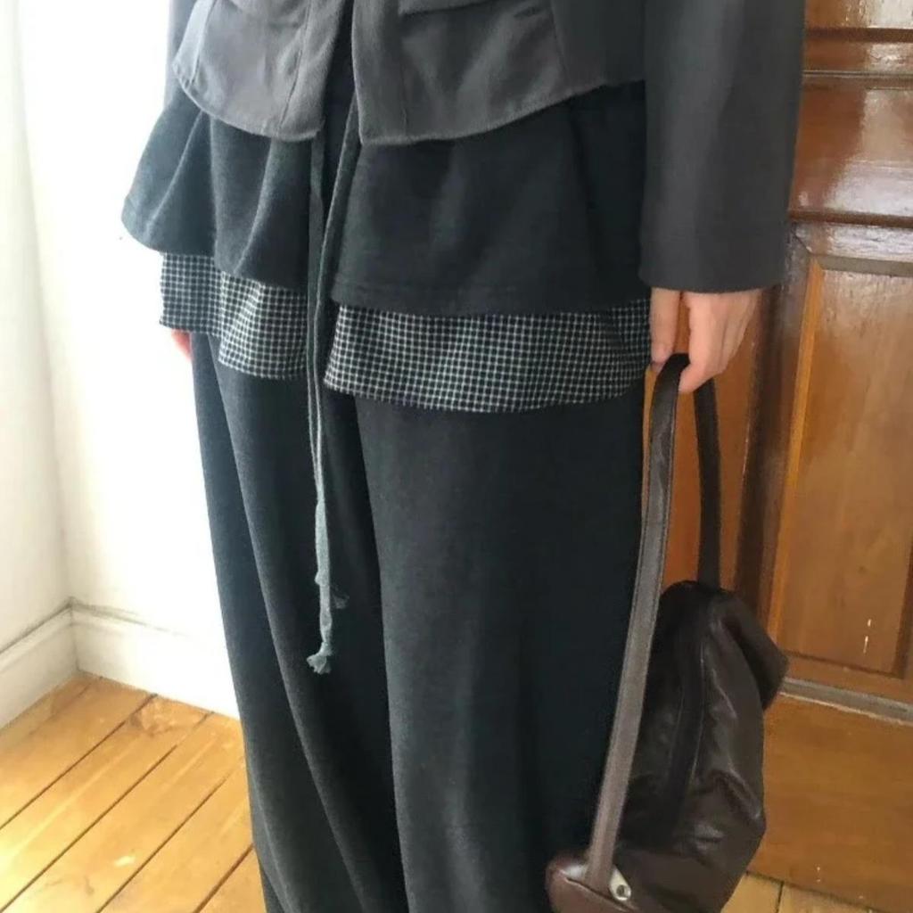 Y2k Harajuku Streetwear High Waist Wide Leg Pants Korean Style Vintage Kawaii Sweet Solid Fake Two-piece Trousers