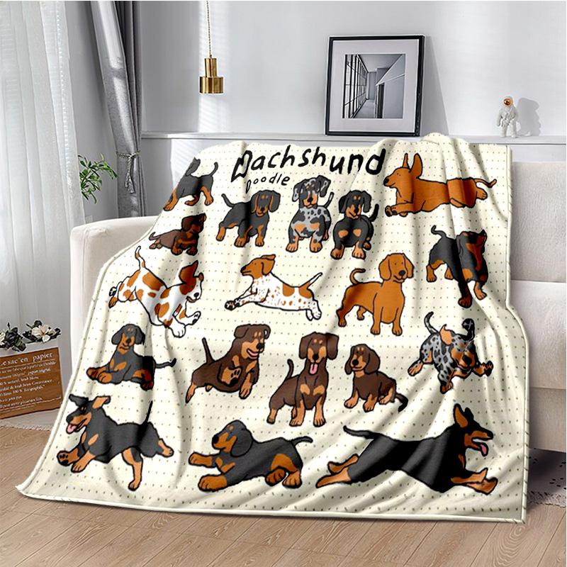 Dachshund Blanket Cute Black and Red Paws Printed Soft Flannel Blanket Warm Cozy Blanket for Teens Adults Kids