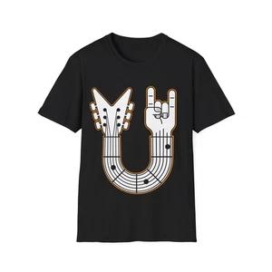 Guitar Finger Horns T-Shirt, Rock Metal Music Graphic Tee, Regular Fit Top