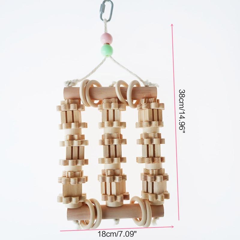 Parrot Wooden Chewing Toy Natural Wood Blocks with Metal Hanging Hook for Cage