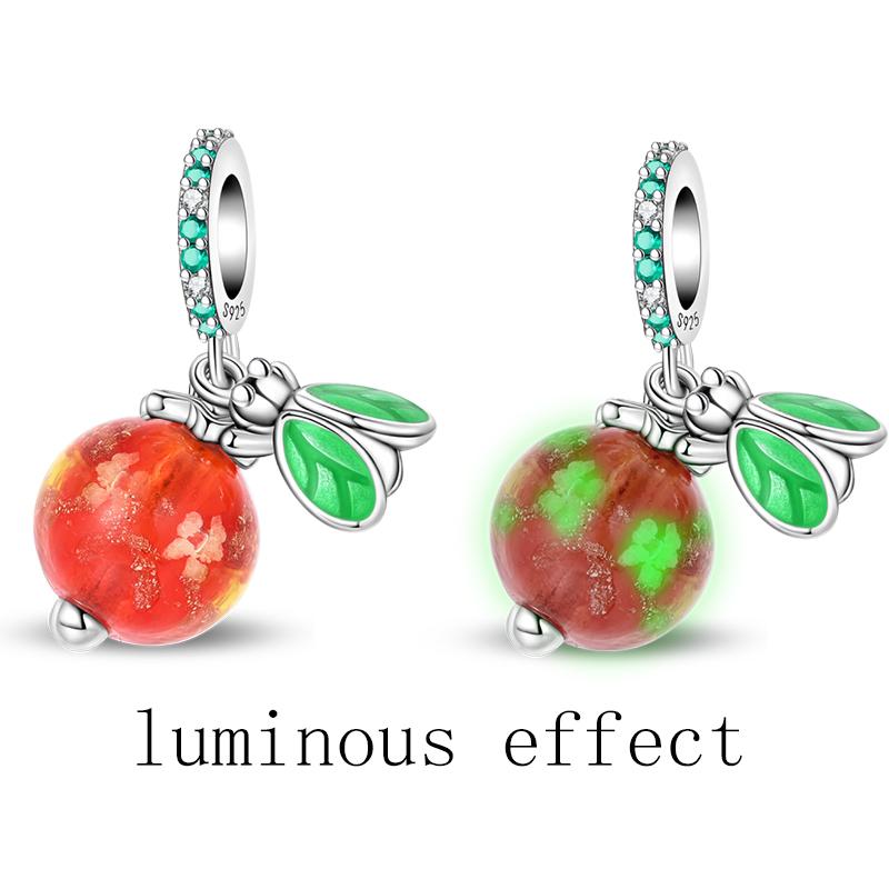 100% Stering Copper Metal Flower Heart Gem Charm Bead Components Bead Components Luminous Firefly Pendant Bead Component Compatible With Authentic
