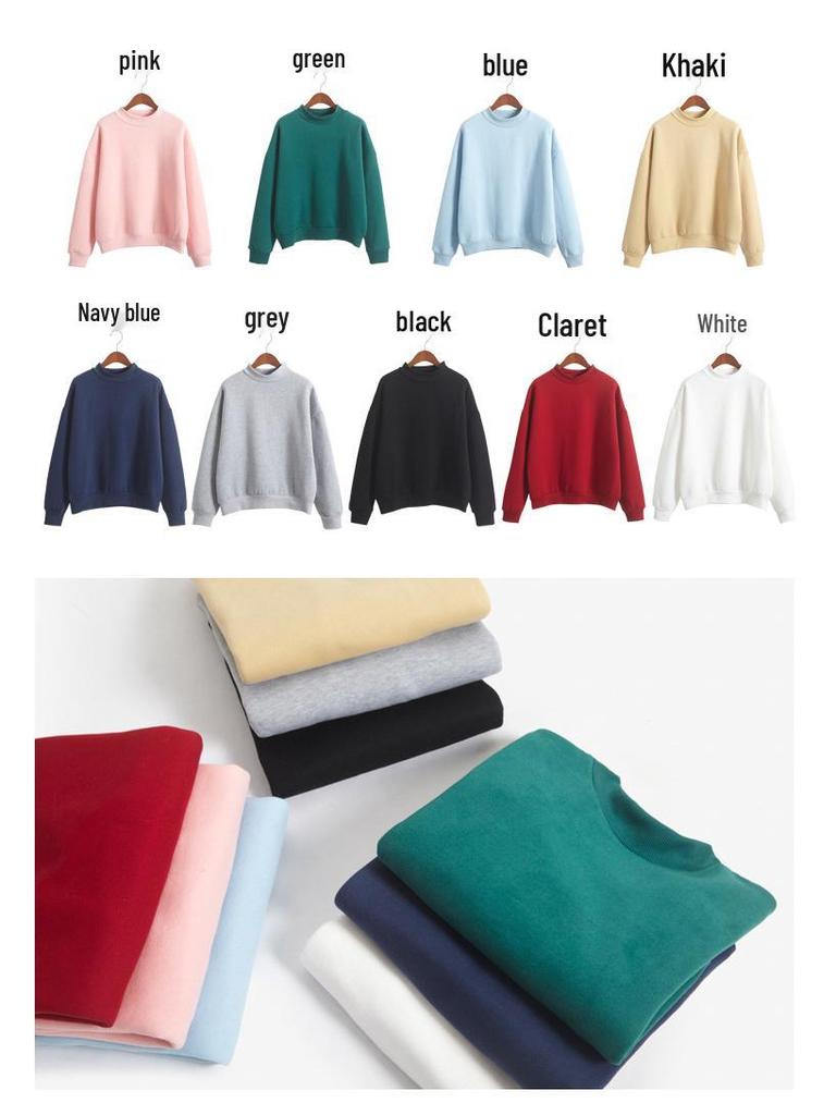Nine-Color Korean Style Women's Winter Stand Collar Thick Pullover Sweatshirt
