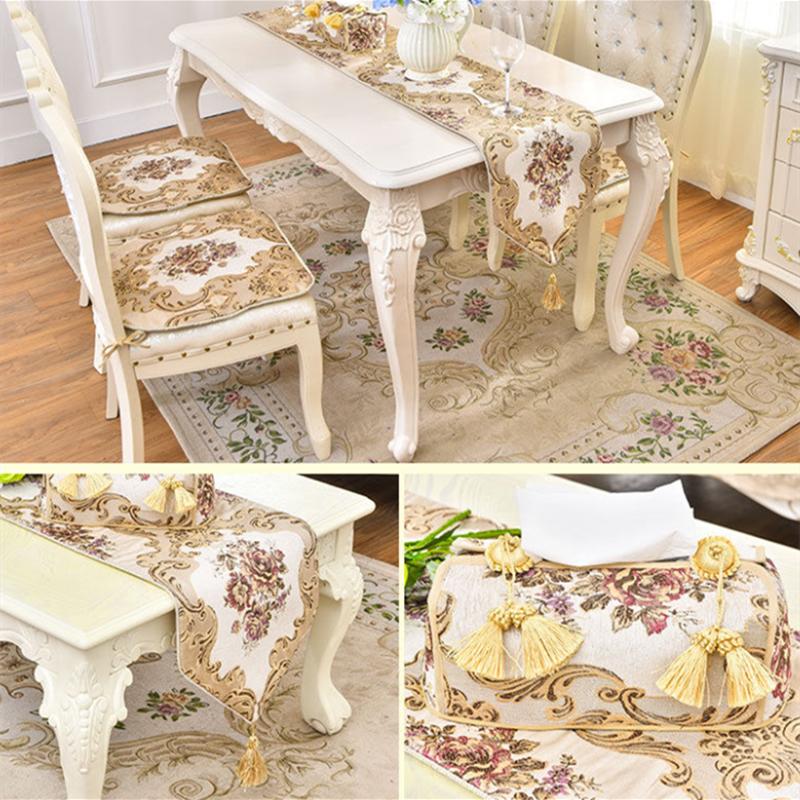 Modern Embroidered Floral Table Runner Luxury European Table Flags Decor for Dining Table Shoe Cabinet with Tassels Tablecloth