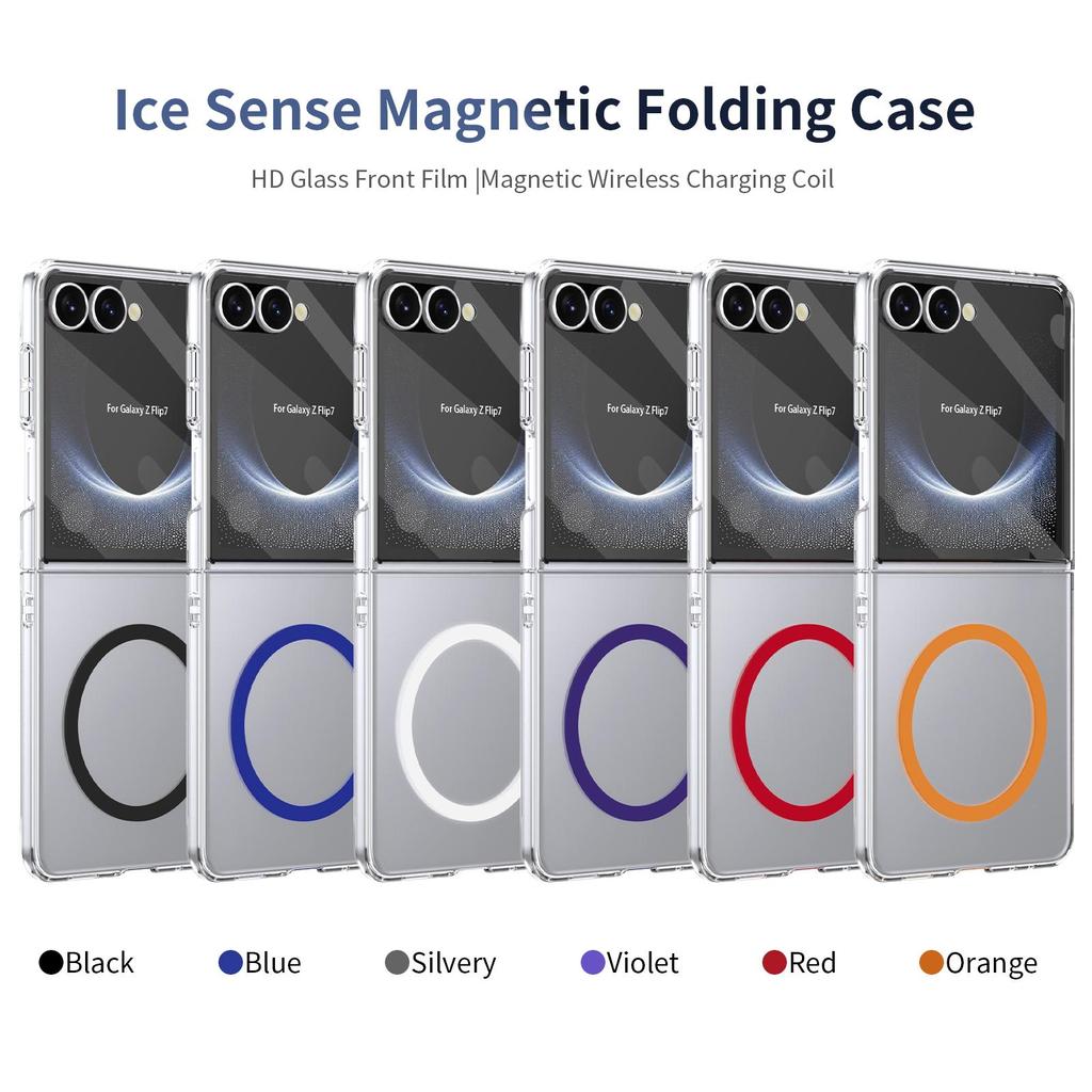 HD Transparent Magnetic Case For Samsung Galaxy Z Flip 8 7 6 5 4 Crystal Clear Cover With Clear Tempered Glass Screen Protector