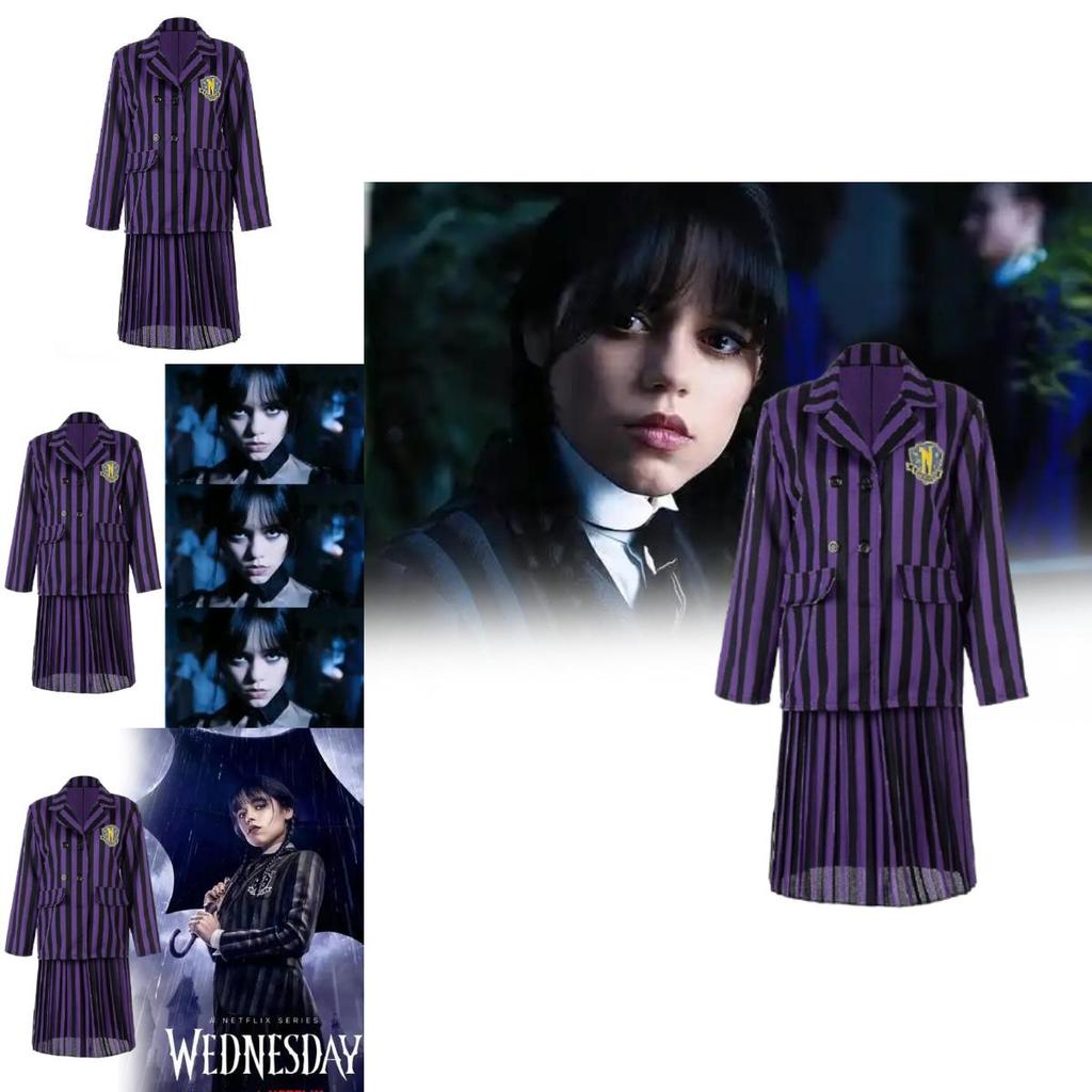 Wednesday Addams Character Cosplay Dress With Polyester Material For Women And Girls