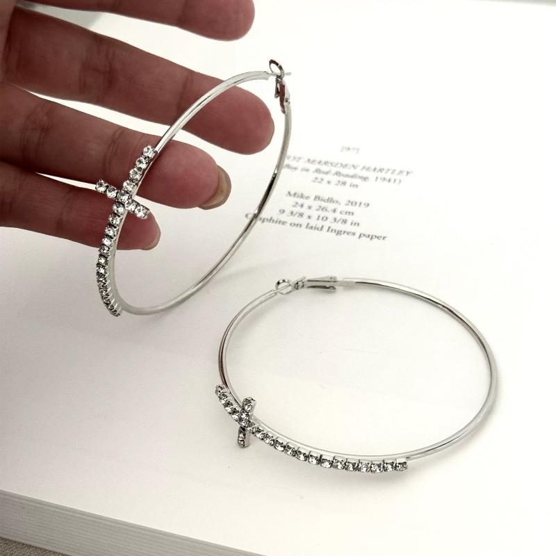 Błyszczące Duże Kolczyki Koła Krzyżowe Dla Kobiet Wykwintne Cyrkonie Klamry na Uszy Wysokiej Klasy Biżuteria Geometryczna Prezent