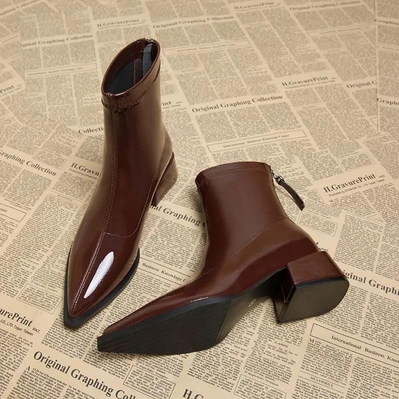 

Женские ботинки челси на высоком каблуке, туфли с острым носком, дизайнерские туфли-лодочки, зимняя обувь 2024 года, новые брендовые женские мотоциклетные ботинки 39 красный