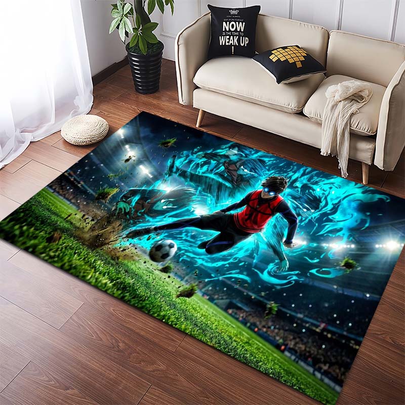 Blue Lock Anime Soccer Team Print Area Rug, Non-Slip Floor Mat for Sports Fans