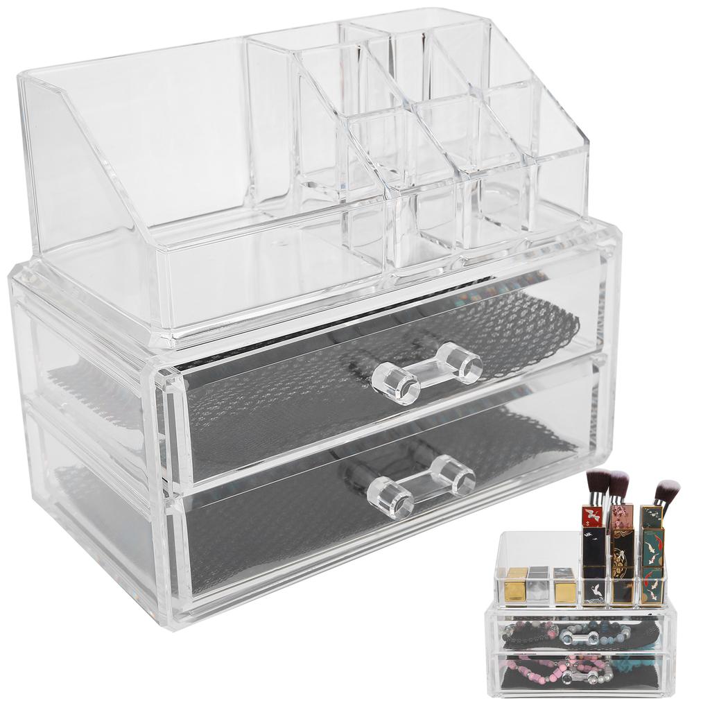 Transparent Makeup Storage Box Set TwoTier Box Jewelry Lipstick Organizer Display Holder