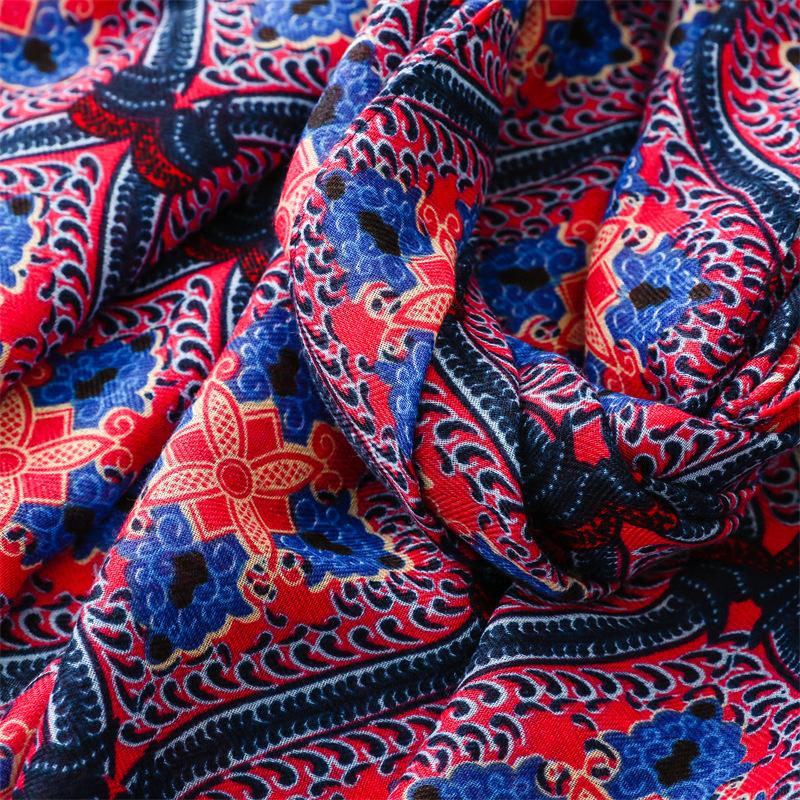Female Bohemian Ethnic Style Scarf Herringbone Pattern Color Geometric Silk Scarf Travel Shawl Accessories