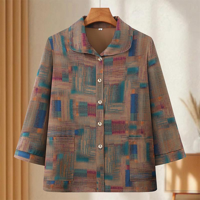 

Plus Size Loose Lapel Cardigan Shirt for Middle-aged & Elderly Women 4XL (suggested 135-150 jin) зелёный
