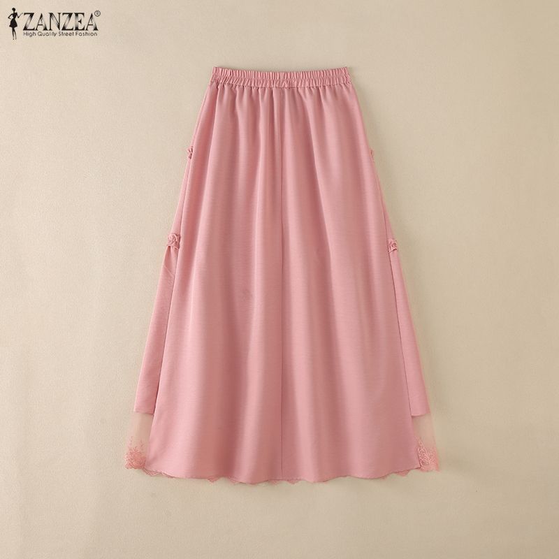 ZANZEA Women Elegant Lace Splice Loose Casual Long Skirt
