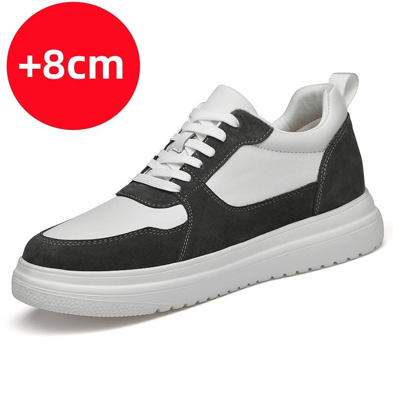 Fashion Men's Elevator Shoes Classic White Outdoor Leather Casual Walking Shoes High Quality Black Inner Height Increase 6/8cm Shoes