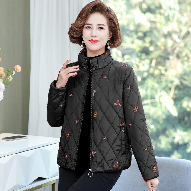 Зимняя короткая вышитая куртка-пуховик для женщин среднего возраста, модная толстая теплая куртка-пуховик XXXXXL чёрный