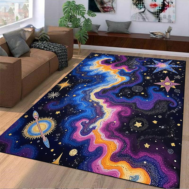 Galaxy Cosmic Stars and Nebula Pattern Decorative Area Rug Carpet Suitable for Use As an Anti-slip for Living Room Bedroom Sofas