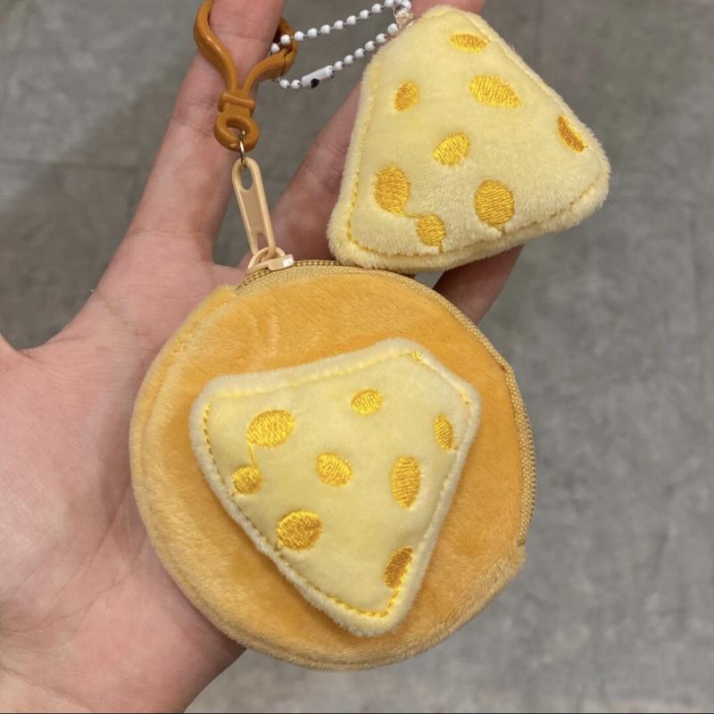 Cute Cartoon Plush Cheese Earphone Bag Keychain Coin Purse Wallet For Women Kids Zipper Coin Bag