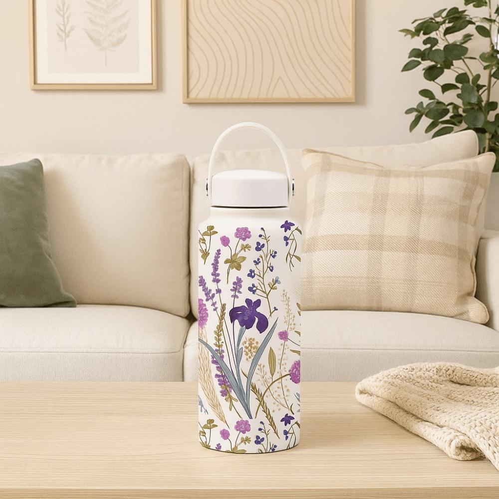 1L Thermal Water Bottle Creative Floral Insulated Bottle Reusable Outdoor Insulated Mug  Household