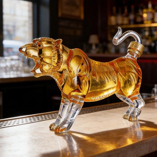 Tiger Glas Whiskey Karaffe Hitze Kältebeständig Handgefertigt Spirituosen 500/1000ml Karaffe Einzigartige Alkohol Karaffe Geschenk für Wein Whiskey Rum