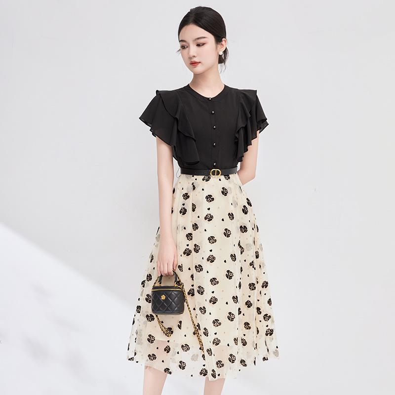 

Elegant Spliced Camellia Mesh Dress - Slimming Women s Fashion Small чёрный