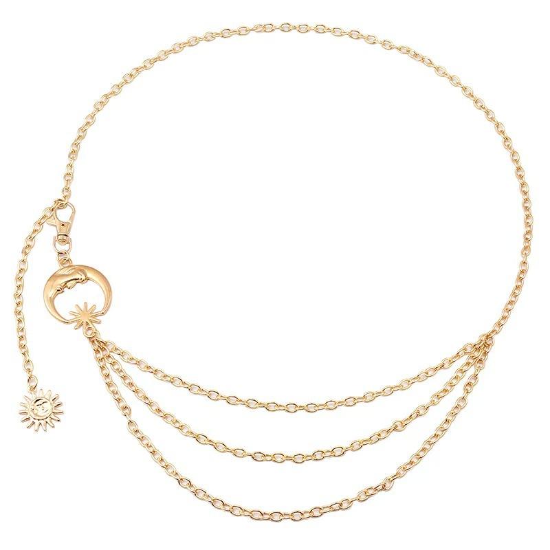 Atmospheric metal waist chain, women's adjustable dress waist, multi-layer premium chain belt.