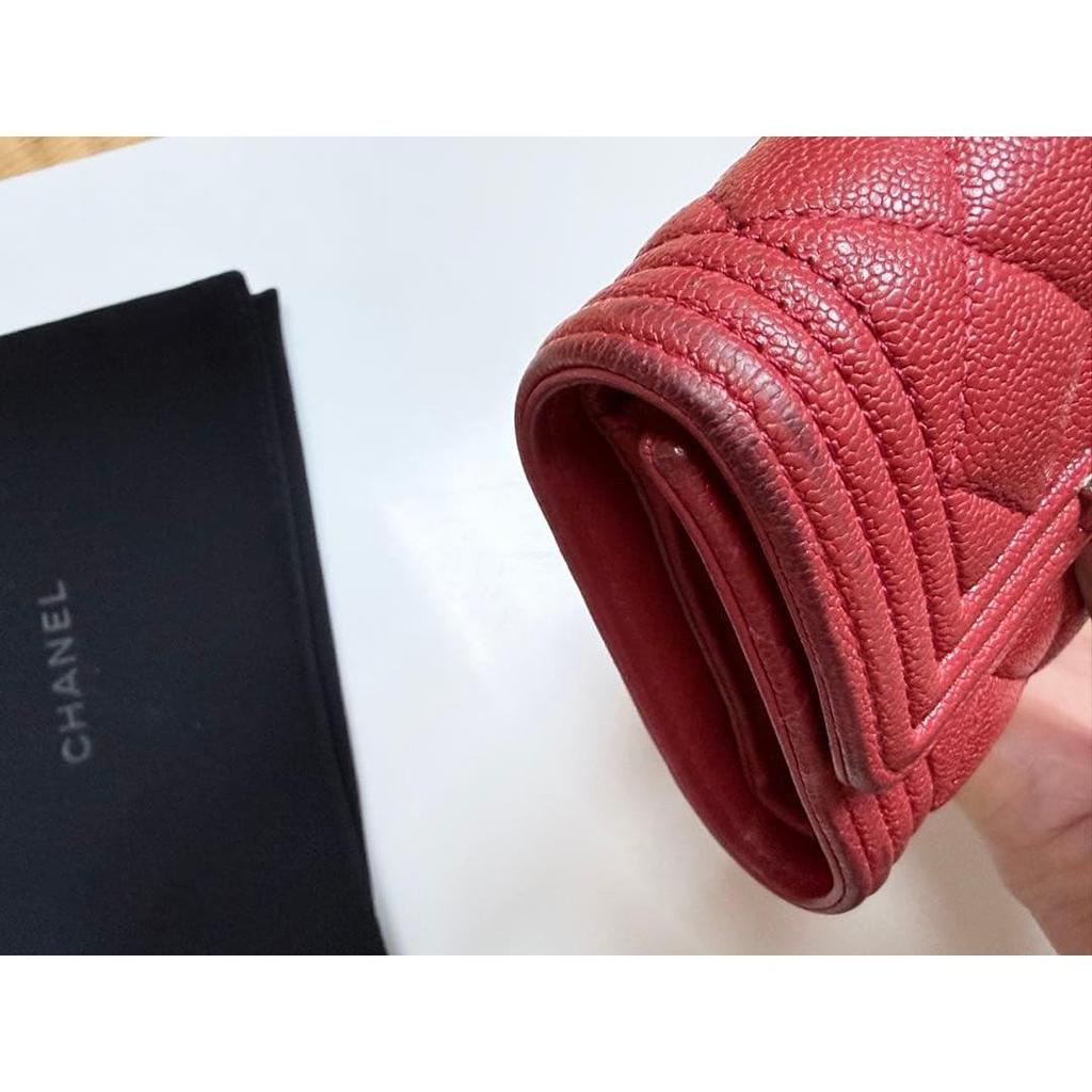 Used CHANEL Boy Chanel Tri-fold Wallet (Red)