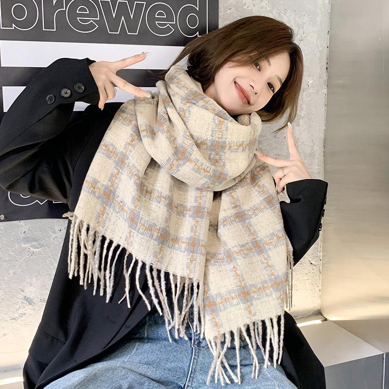 New Japanese scarf women's winter versatile Korean version imitation cashmere plaid scarf thickened warm shawl scarf