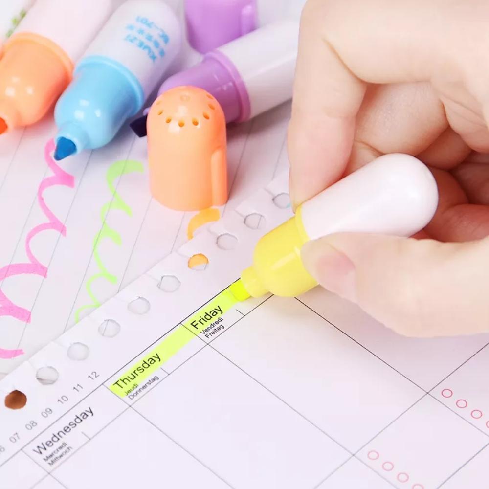 Cute Pill Shape Mini Highlighter Marker Drawing Colorful Pen School Office Student Stationery 6Pcs Set