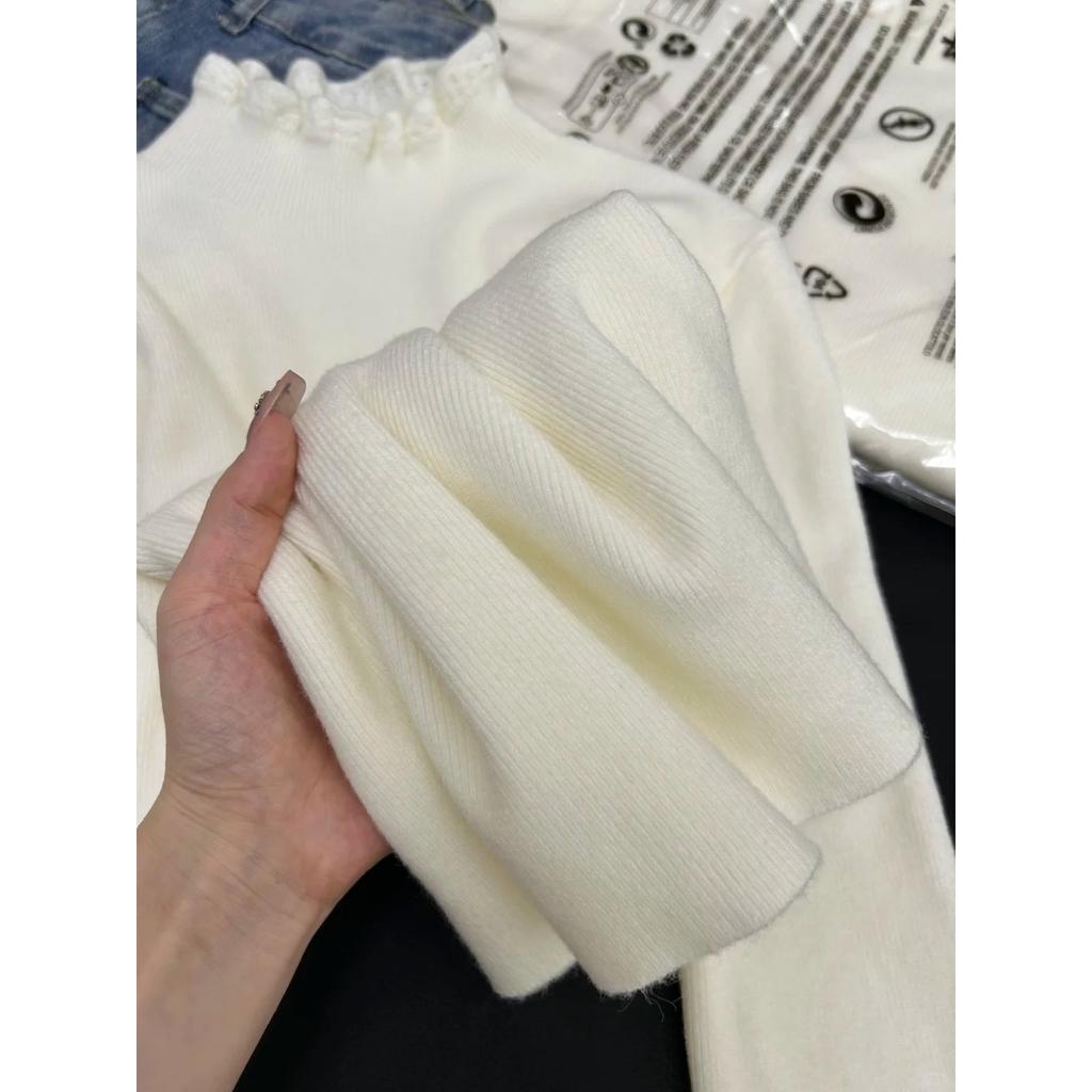 Lace Fungus Lace Long-sleeved Knitted Sweater Autumn and Winter Inner Bottoming Shirt Top Semi-turtleneck Stacked Solid Color Sweater Women