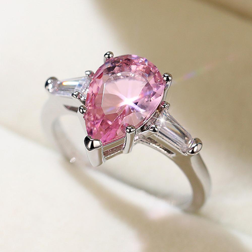 

Huitan Fashion Contracted Design Pear Pink Cubic Zircon Rings for Women Luxury Engagement Wedding Bands Zircon Anniversary Gift 6