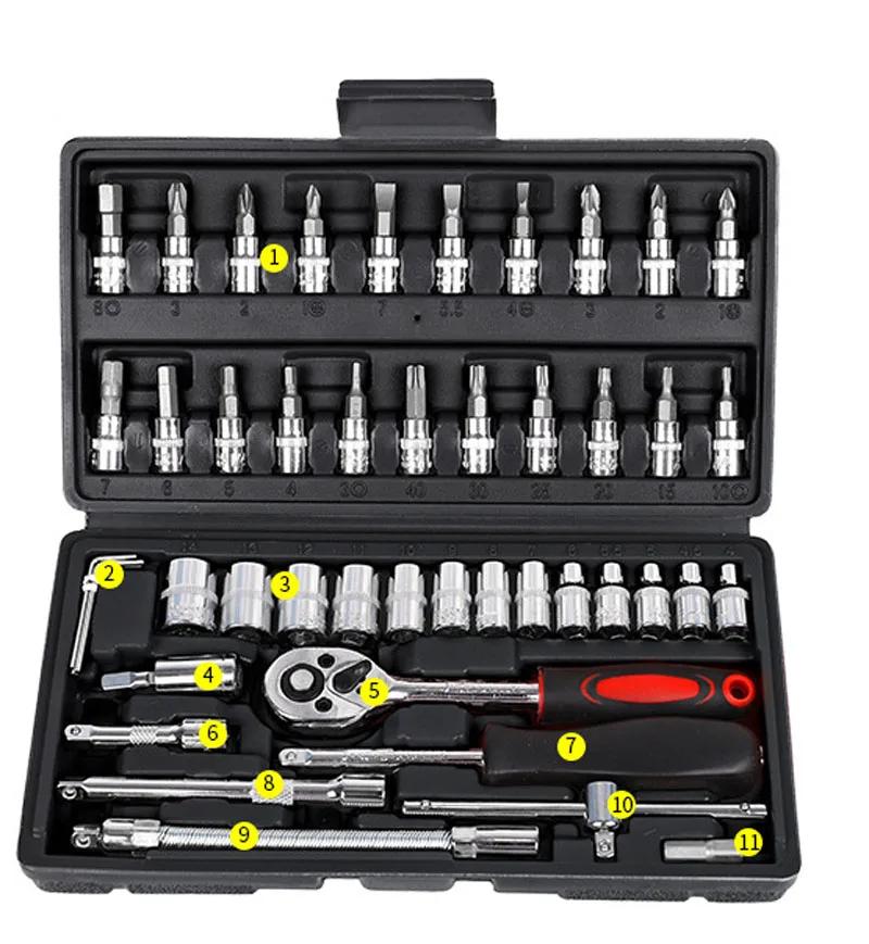 46 buc chei tubulare set cheie cu clichet manșon asamblare instrumente de reparații de uz casnic repararea utilajelor auto
