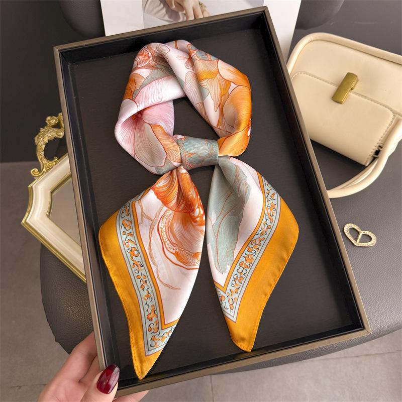 2026 New Floral Printed Square Scarf for Women Soft Lightweight Scarf Headbands Fashion Bag Tie Ribbon Hair Bands Bandana