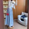 Plus Size American Plaid A-line Pleated Midi Skirt for Women - Autumn College Style