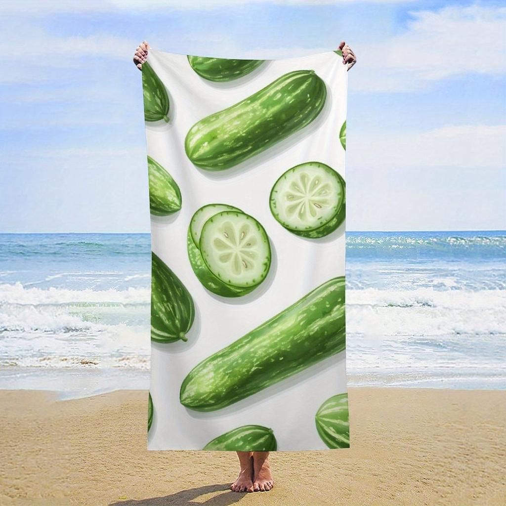 Cucumber Print Beach Towel Fresh Vegetable Pattern Design Quick Dry Soft Microfiber Bath Towel For Summer Fun Gift