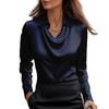 Women Shirt Lapel Swing Collar Long Sleeve Casual Loose Fit Shirt Solid Color Versatile Smooth