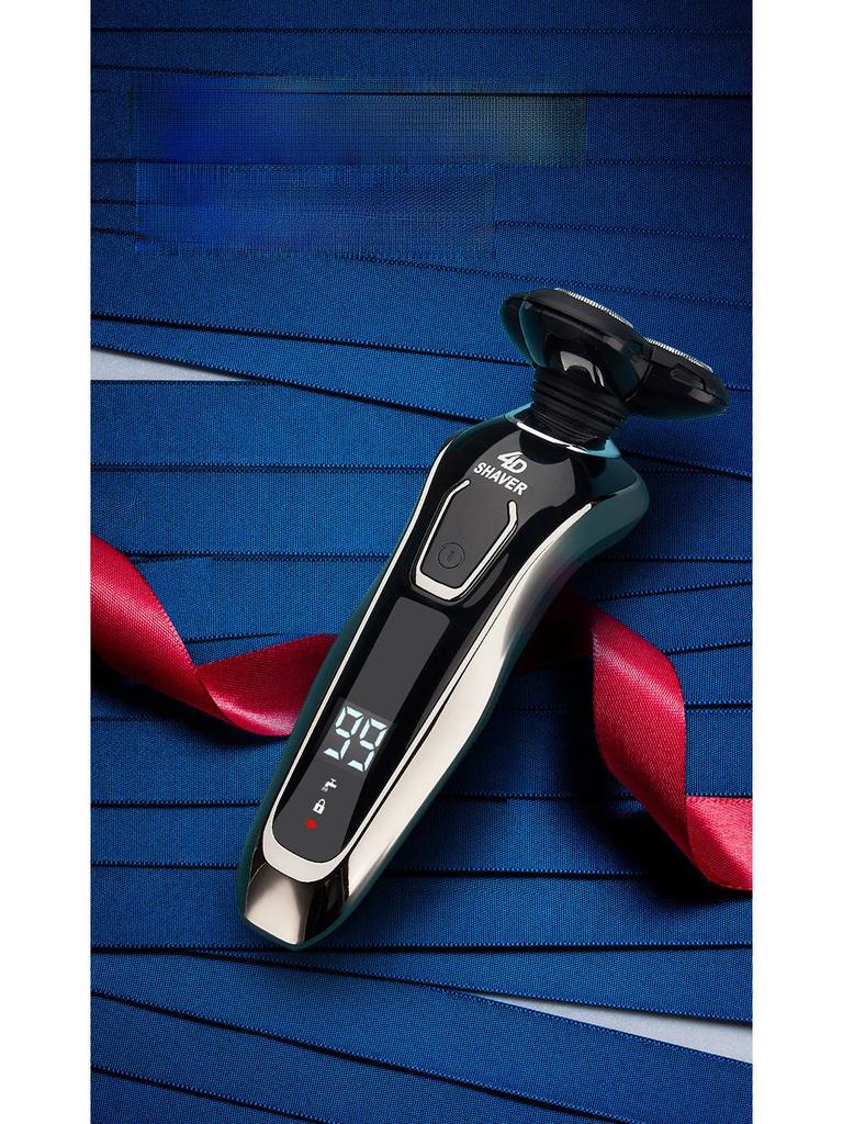 Rechargeable Waterproof Three-Blade Electric Shaver with Digital Display