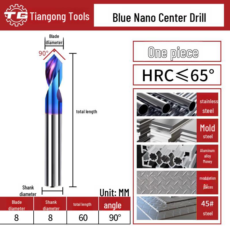 Tiangong Tungsten Carbide-Coated Chamfering Knife: 65° Center Drill, 90° Fixed Point, Alloy Centering Milling Cutter.