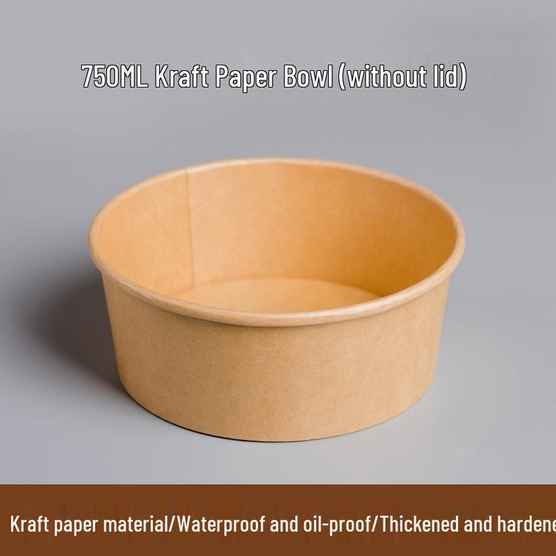 Disposable Cowhide Paper Bowl with Lid for Fruit Salad and Light Meals
